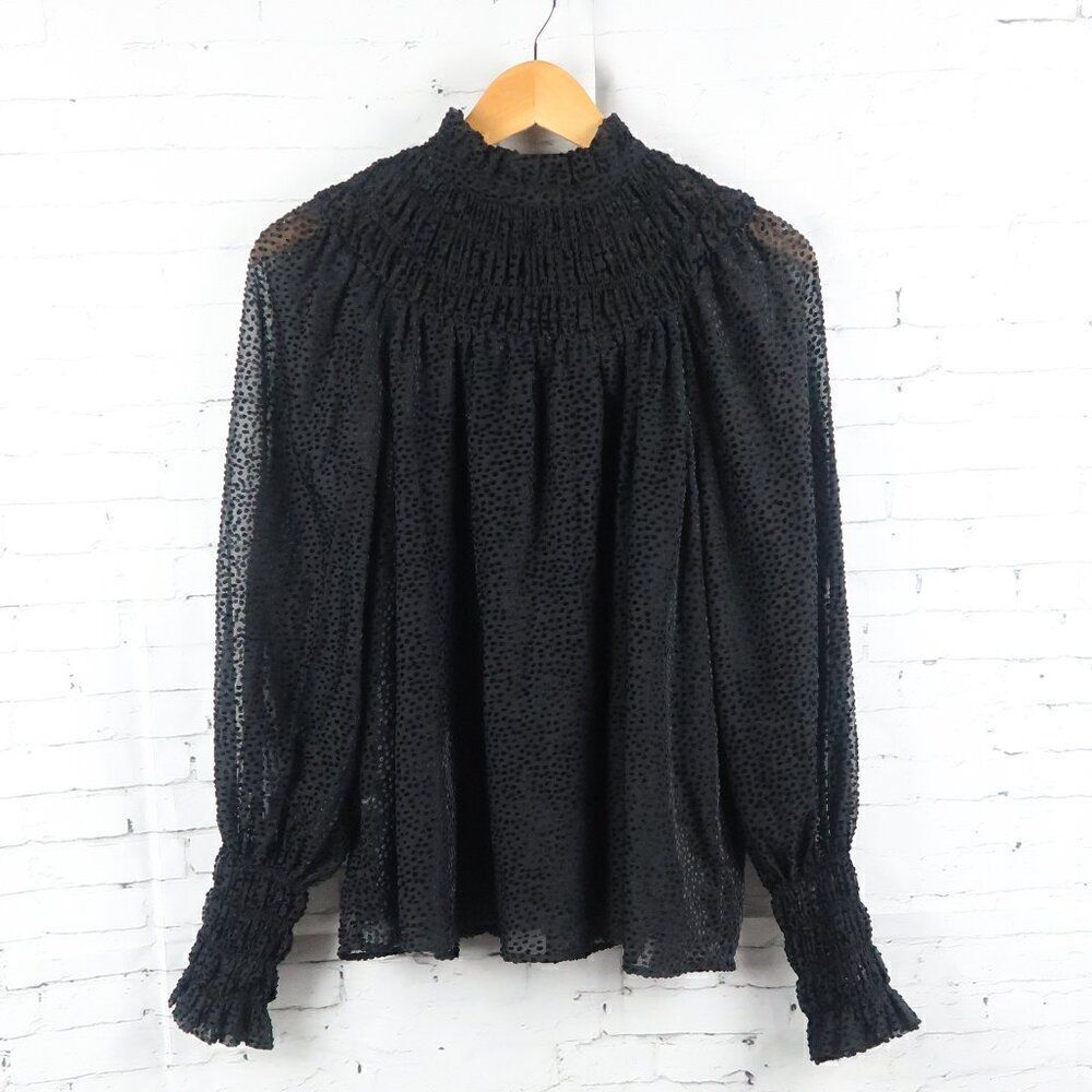 H&M MOCK NECK LONG SLEEVE POLKA DOT DETAIL HOLIDAY EVENING PARTY TOP SIZE XS
